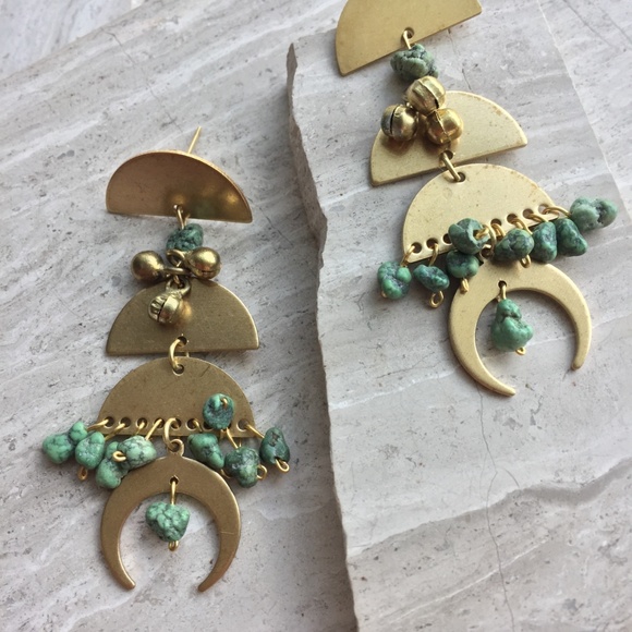 Ancient Egypt Turquoise and Brass Post Earrings - Picture 2 of 3